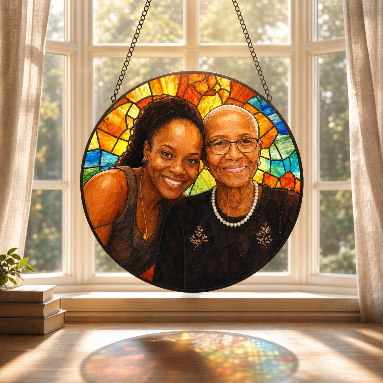 Personalized Sunburst Photo Stained Glass Suncatcher
