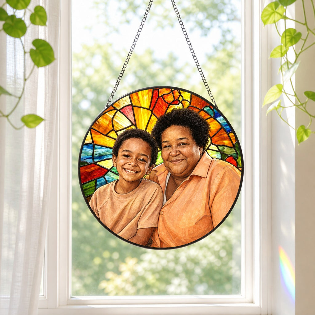 Personalized Sunburst Photo Stained Glass Suncatcher