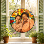 Personalized Sunburst Photo Stained Glass Suncatcher