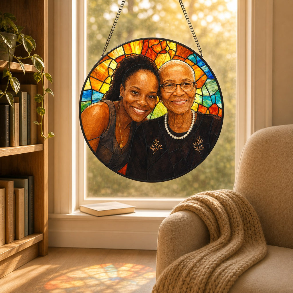 Personalized Sunburst Photo Stained Glass Suncatcher