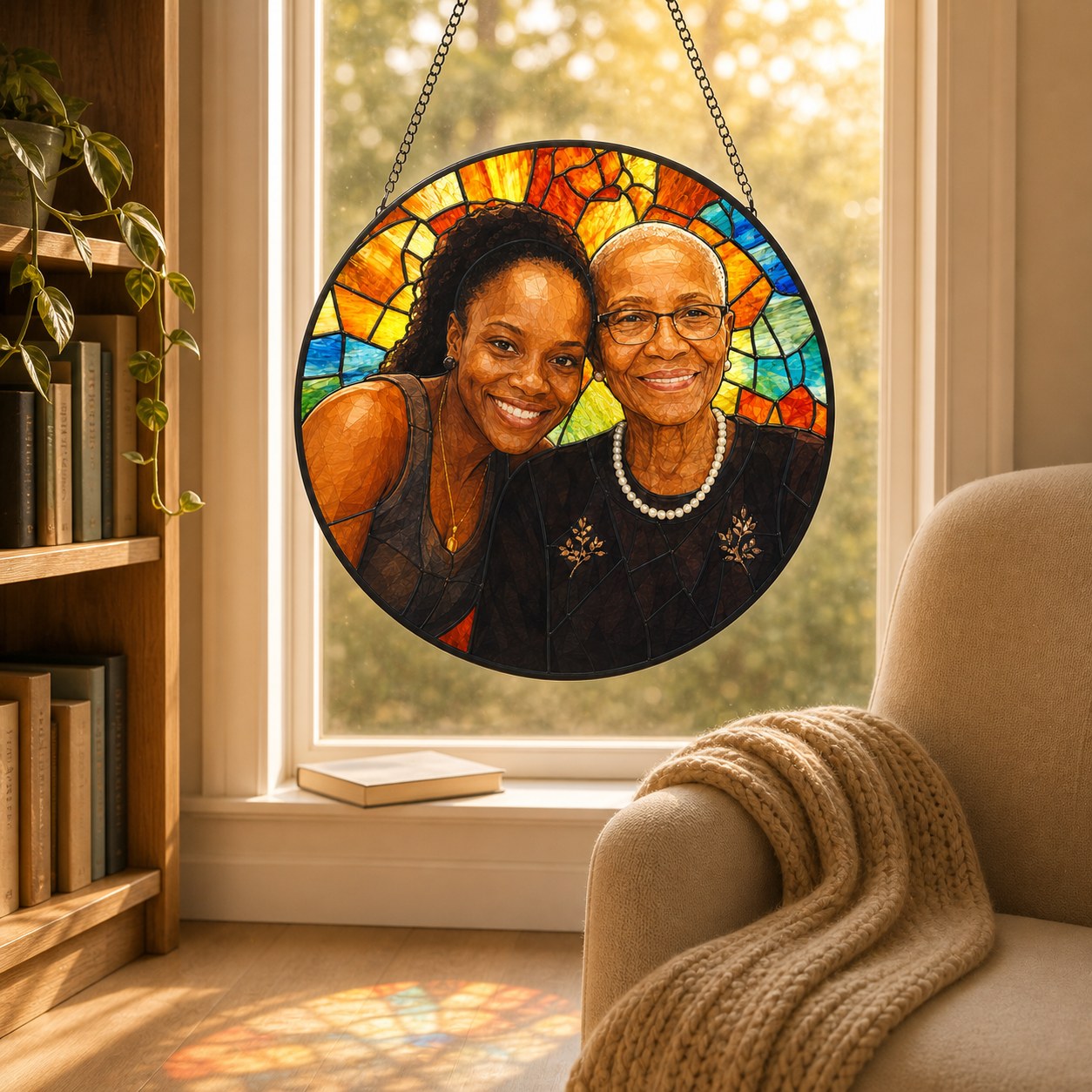 Personalized Sunburst Photo Stained Glass Suncatcher
