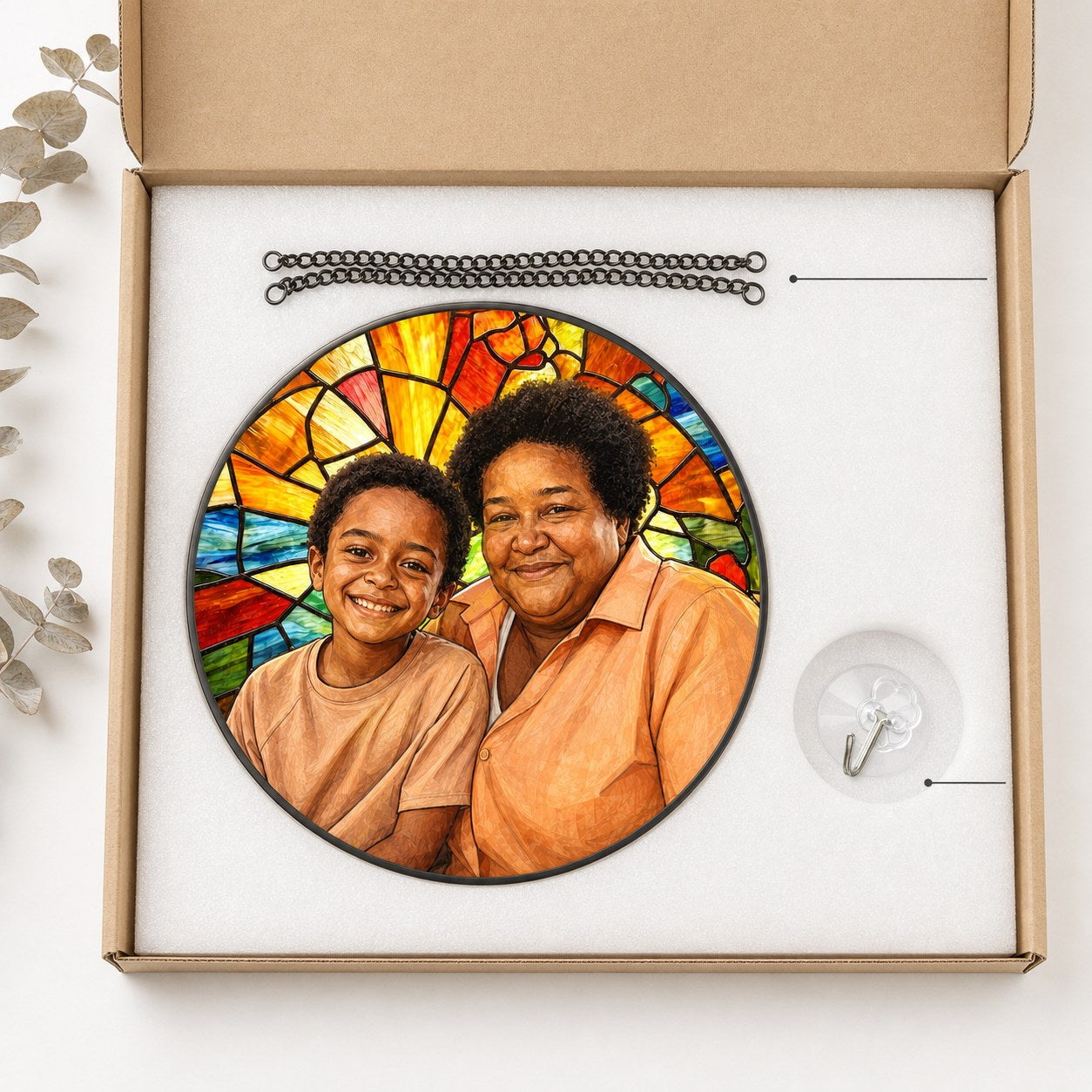 Personalized Sunburst Photo Stained Glass Suncatcher