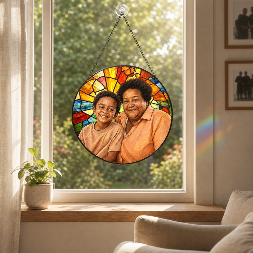 Personalized Sunburst Photo Stained Glass Suncatcher