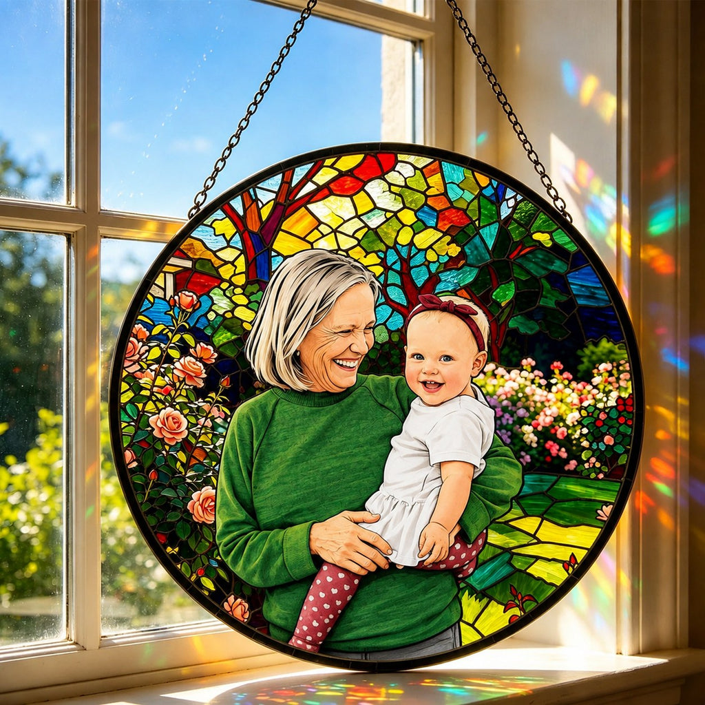 Personalized Rose Garden Photo Stained Glass Suncatcher