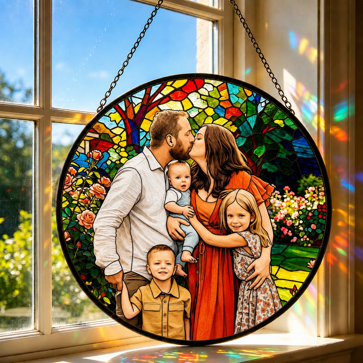 Personalized Rose Garden Photo Stained Glass Suncatcher