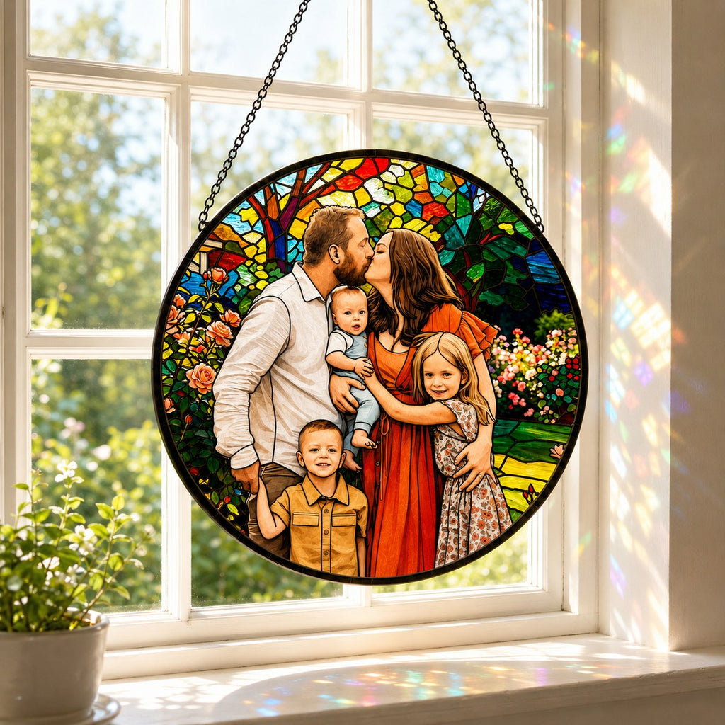 Personalized Rose Garden Photo Stained Glass Suncatcher