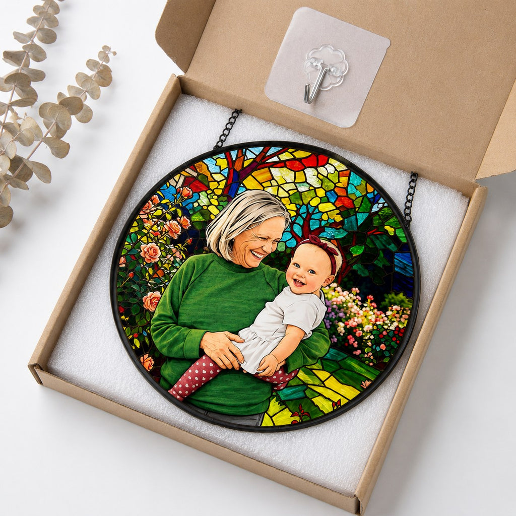 Personalized Rose Garden Photo Stained Glass Suncatcher