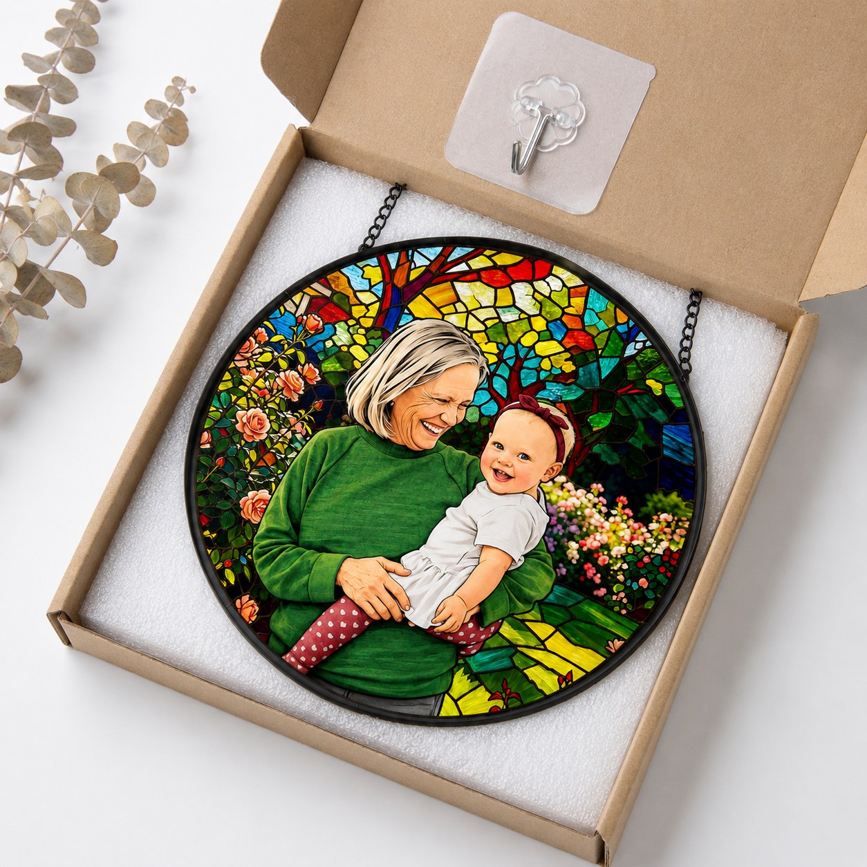 Personalized Rose Garden Photo Stained Glass Suncatcher