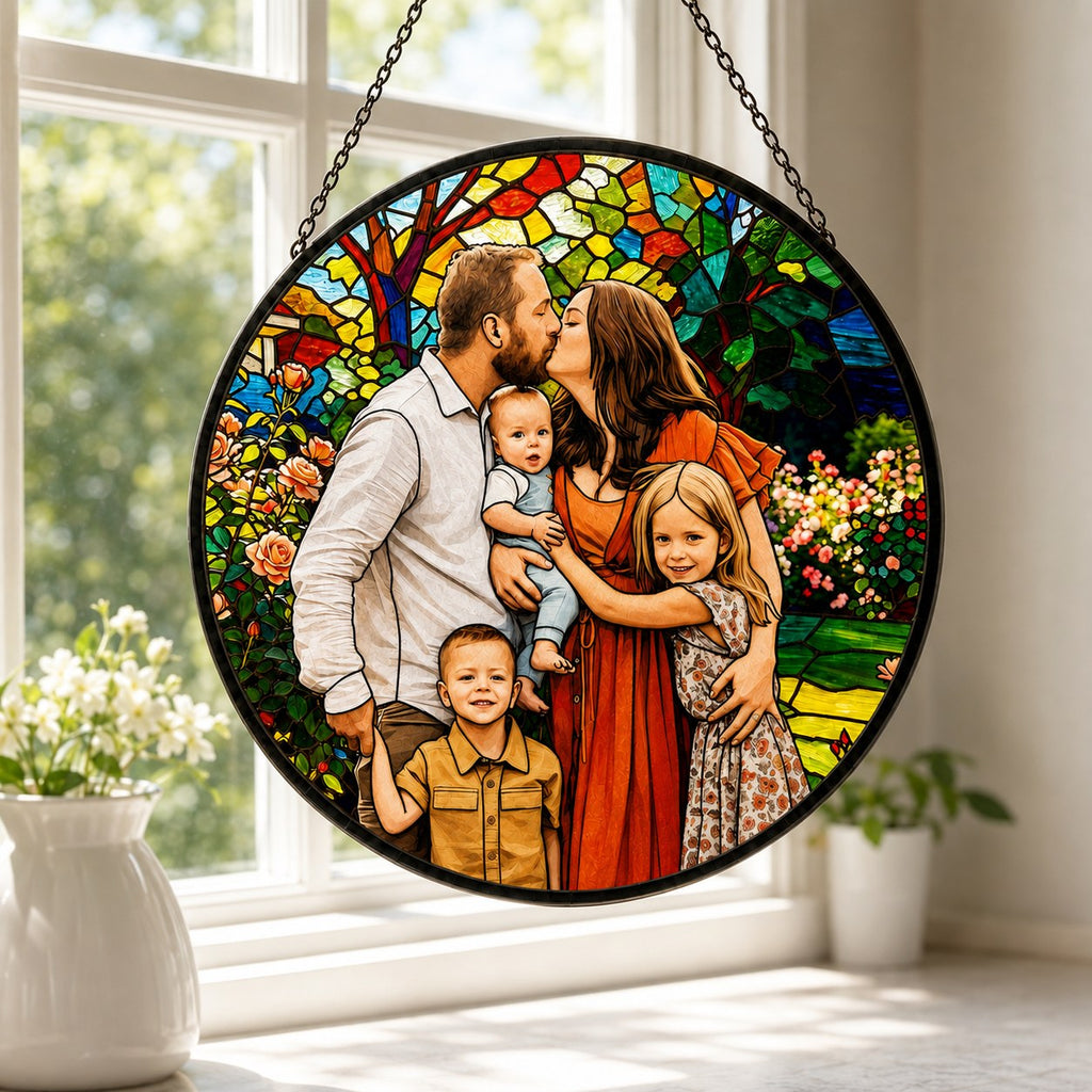 Personalized Rose Garden Photo Stained Glass Suncatcher