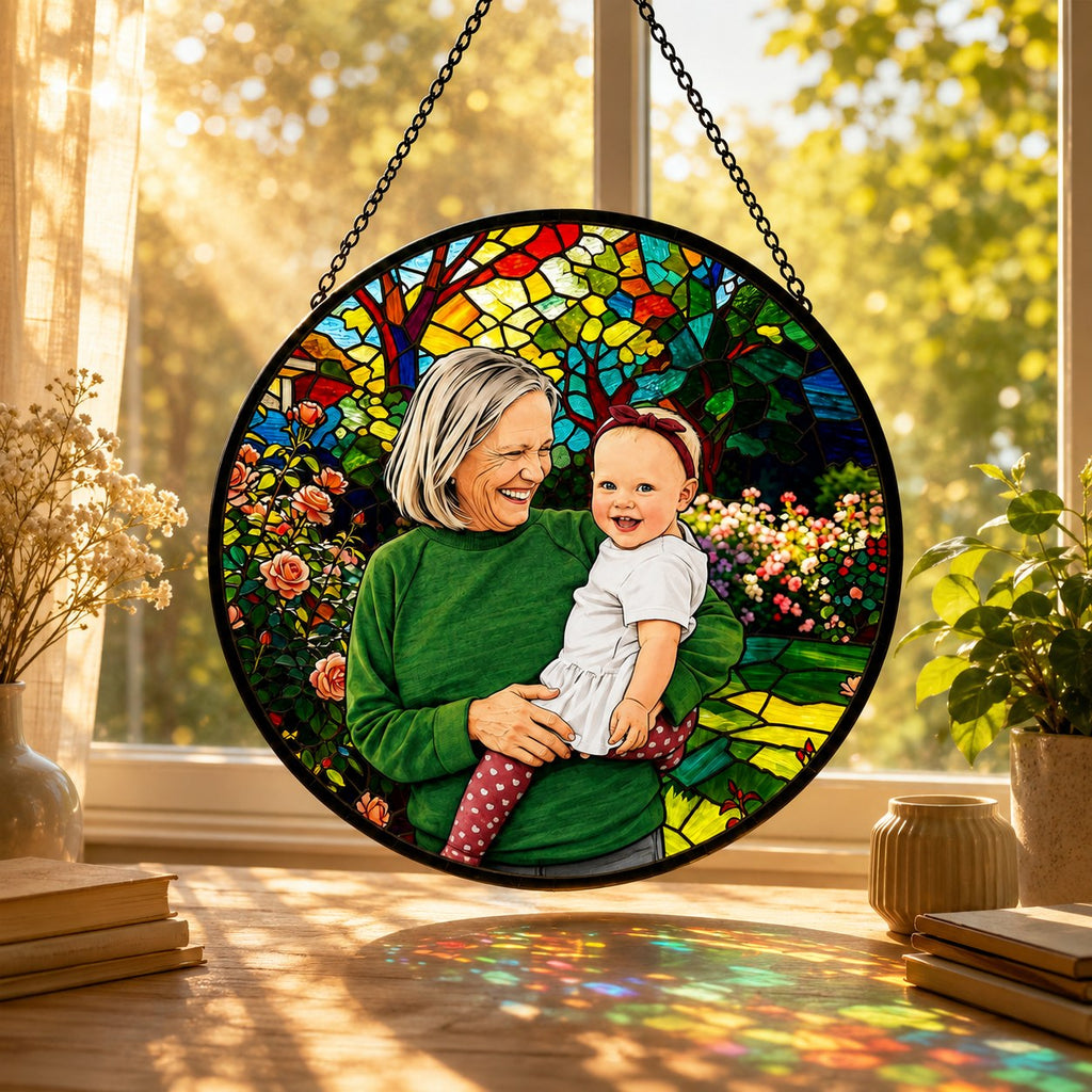 Personalized Rose Garden Photo Stained Glass Suncatcher