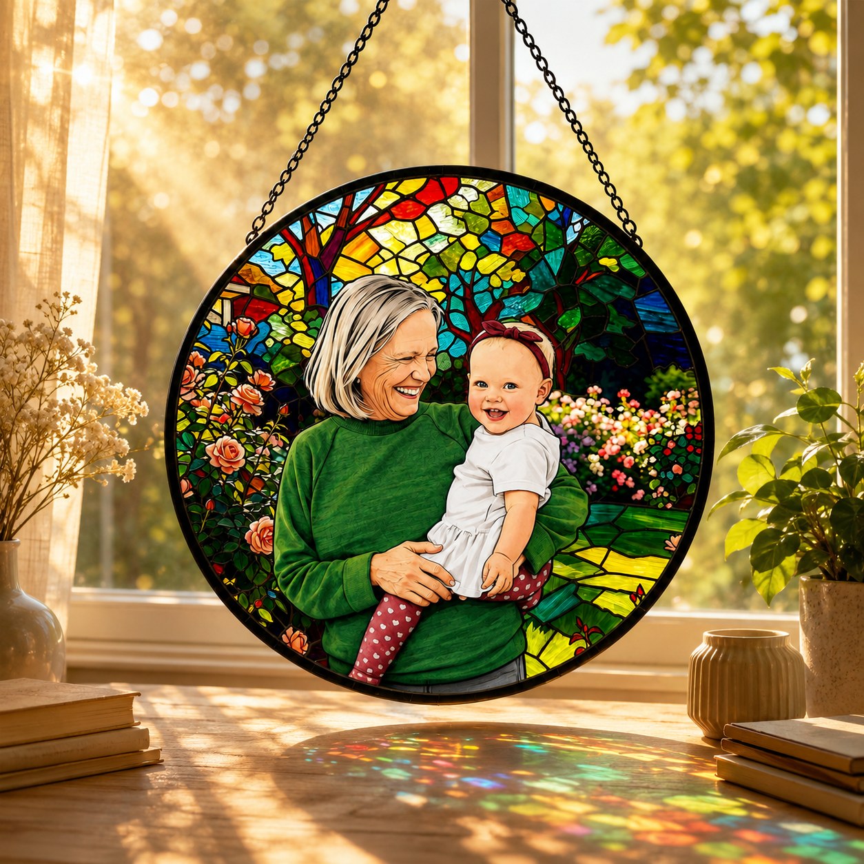 Personalized Rose Garden Photo Stained Glass Suncatcher