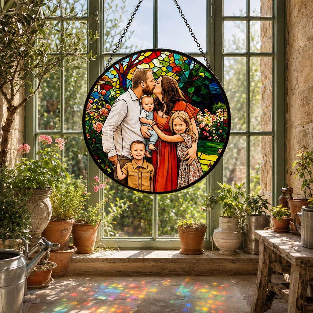 Personalized Rose Garden Photo Stained Glass Suncatcher