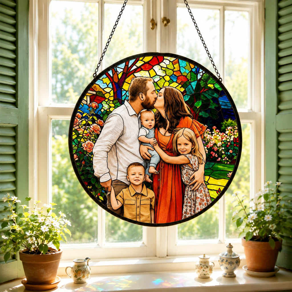 Personalized Rose Garden Photo Stained Glass Suncatcher