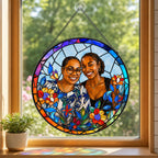 Personalized Rainbow Bloom Photo Stained Glass Suncatcher