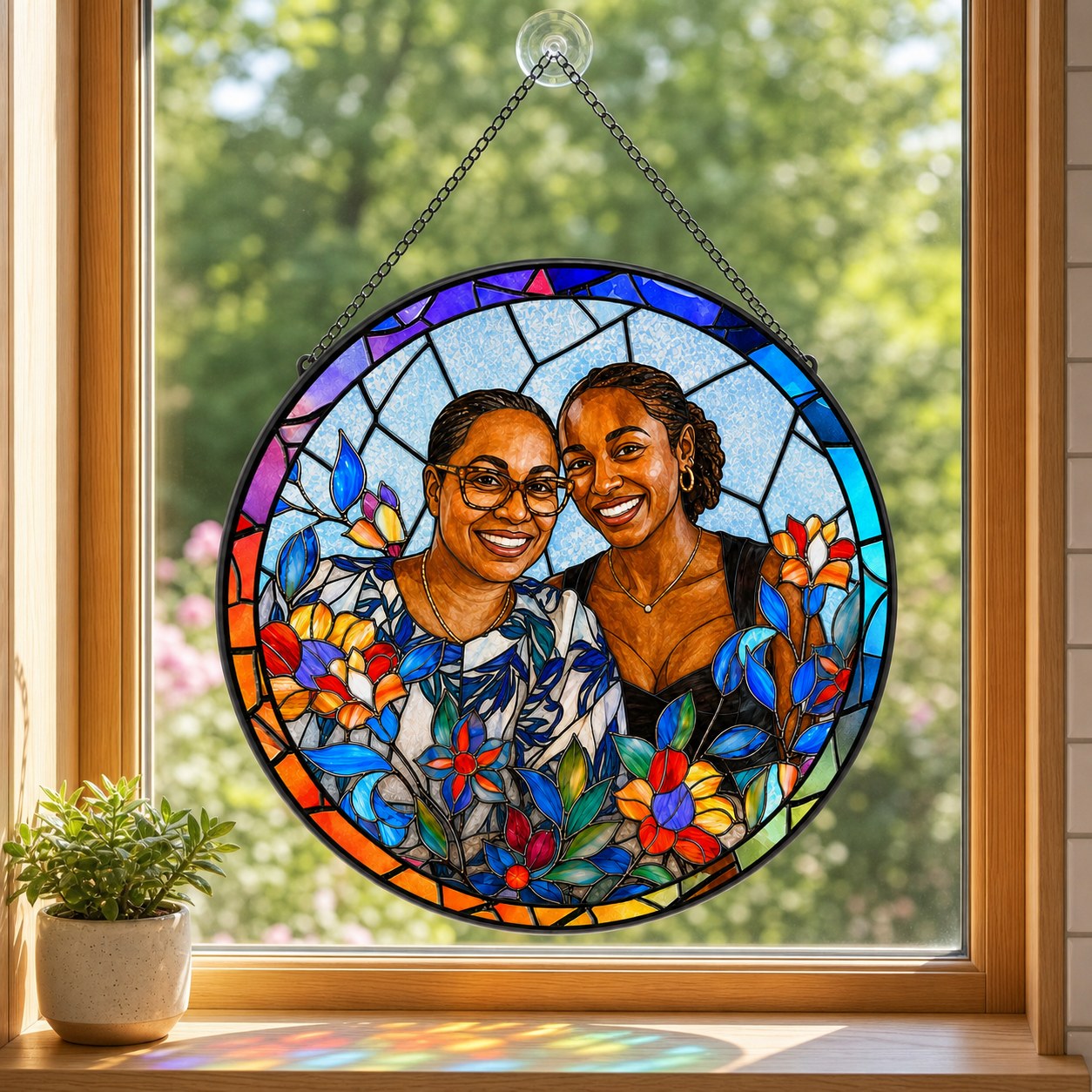 Personalized Rainbow Bloom Photo Stained Glass Suncatcher