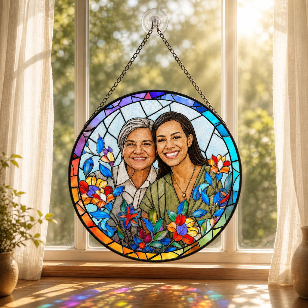 Personalized Rainbow Bloom Photo Stained Glass Suncatcher