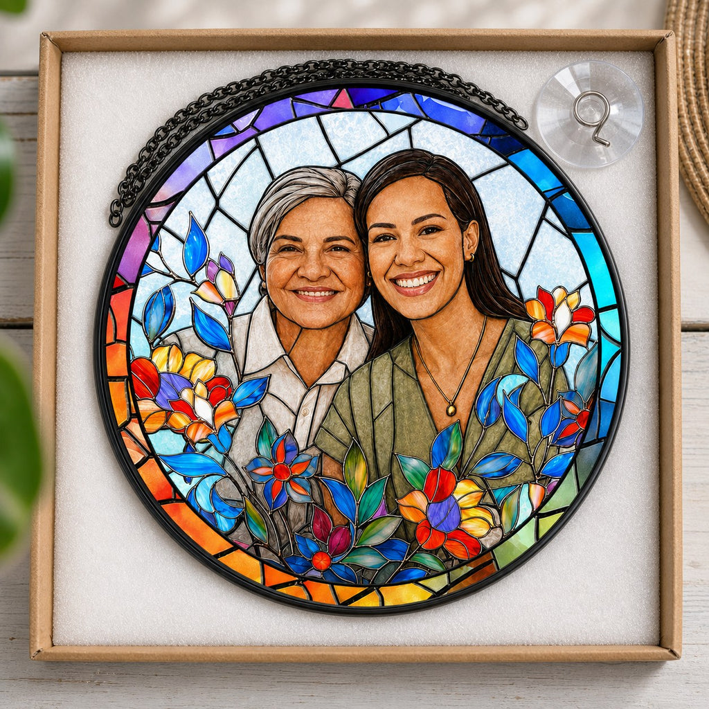 Personalized Rainbow Bloom Photo Stained Glass Suncatcher