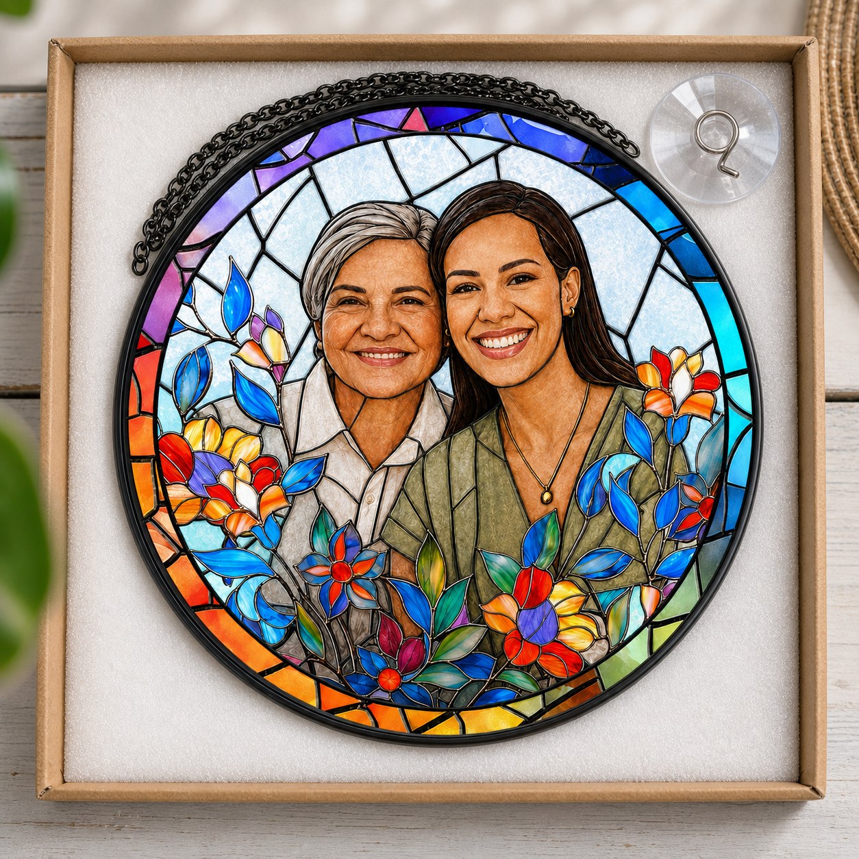 Personalized Rainbow Bloom Photo Stained Glass Suncatcher