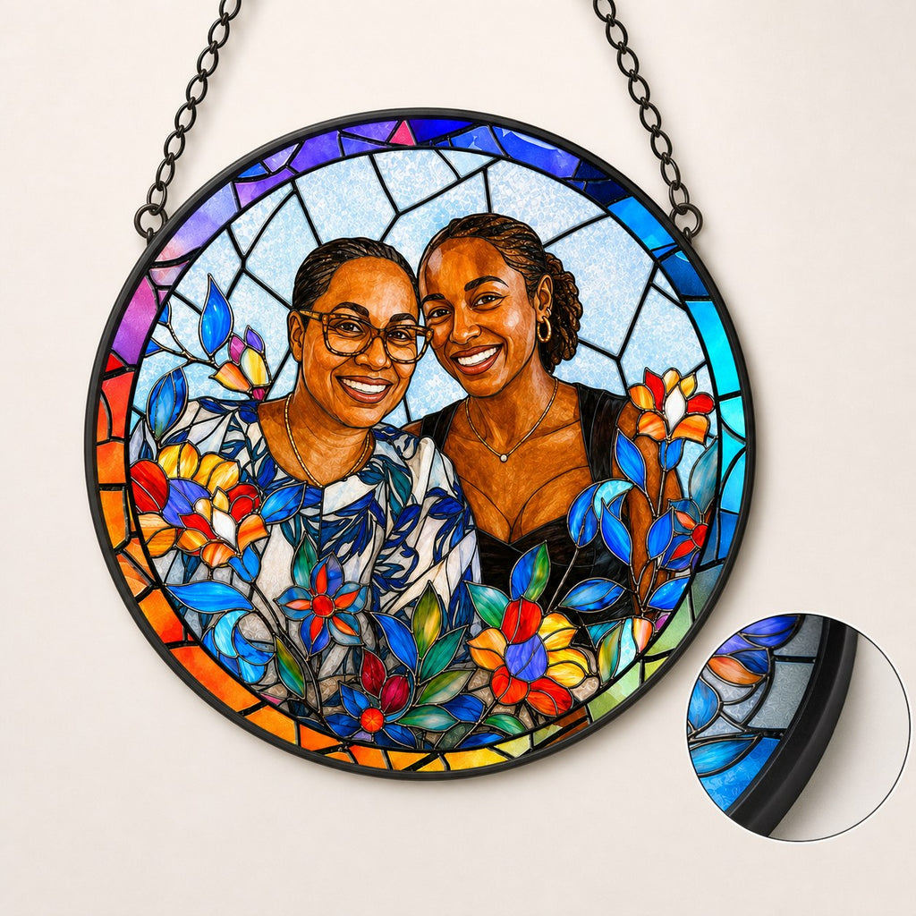 Personalized Rainbow Bloom Photo Stained Glass Suncatcher