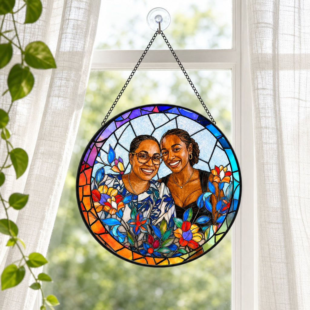 Personalized Rainbow Bloom Photo Stained Glass Suncatcher