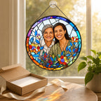 Personalized Rainbow Bloom Photo Stained Glass Suncatcher