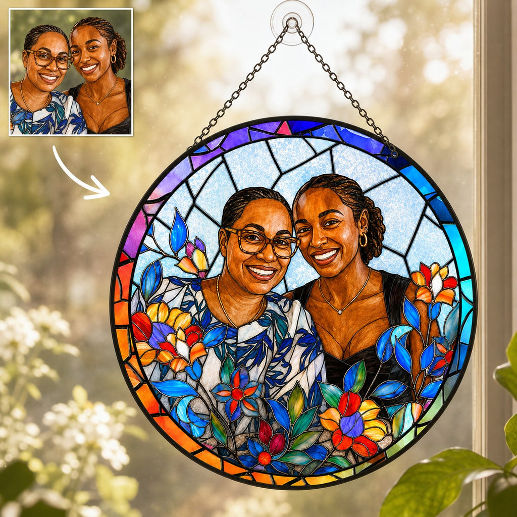 Personalized Rainbow Bloom Photo Stained Glass Suncatcher