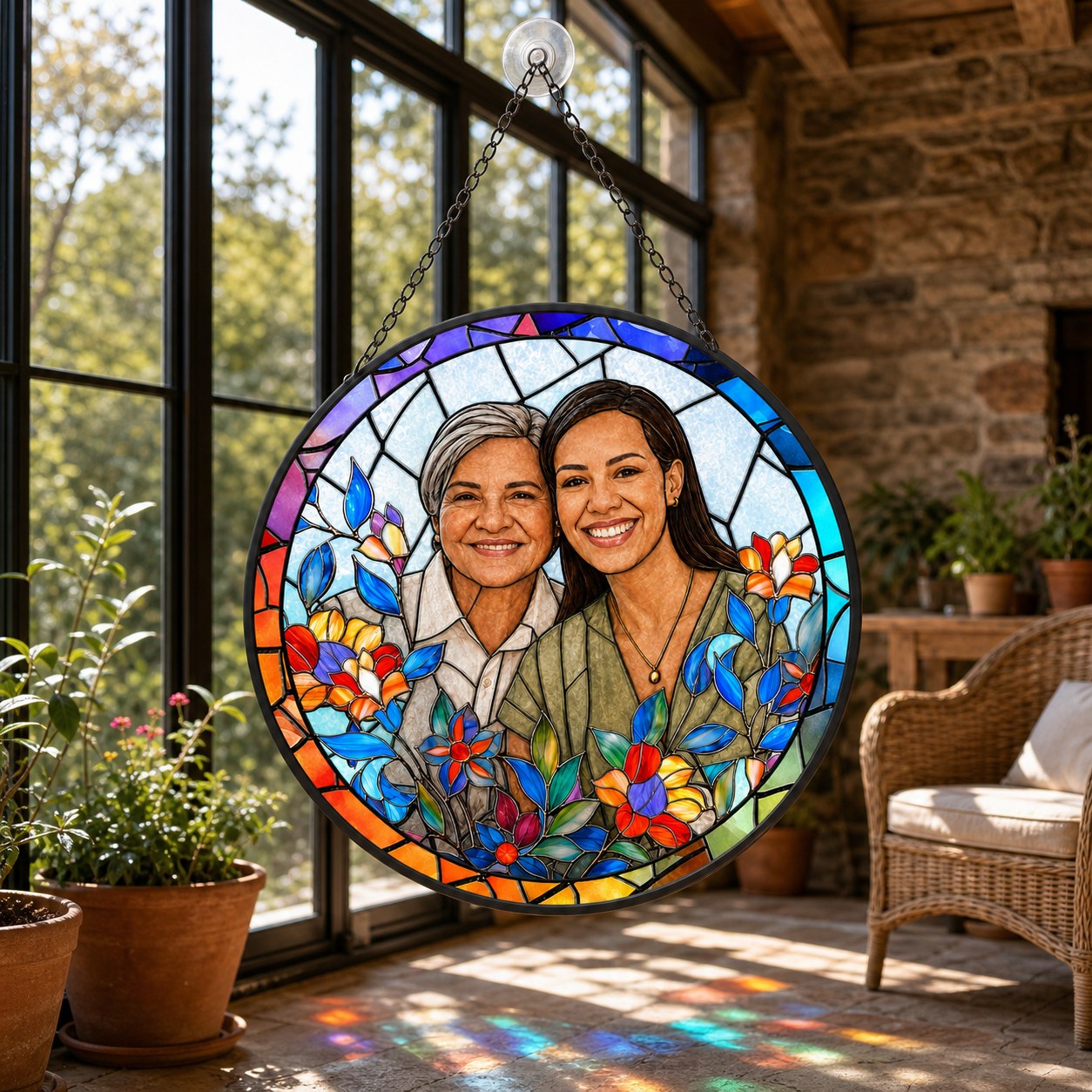 Personalized Rainbow Bloom Photo Stained Glass Suncatcher