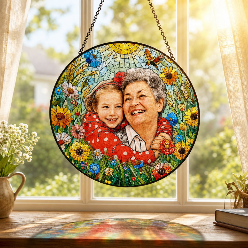 Personalized Sunlit Meadow Photo Stained Glass Suncatcher