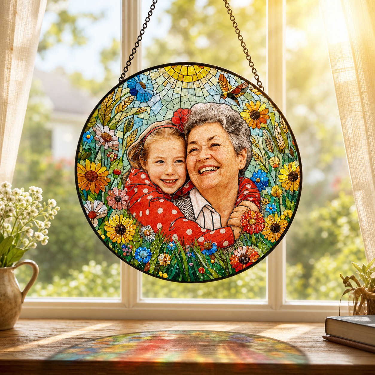 Personalized Sunlit Meadow Photo Stained Glass Suncatcher