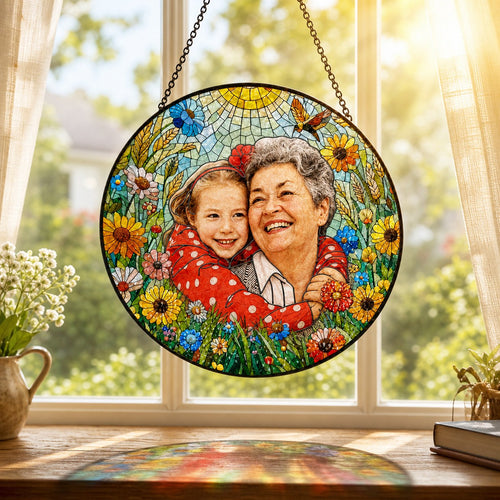 Personalized Sunlit Meadow Photo Stained Glass Suncatcher