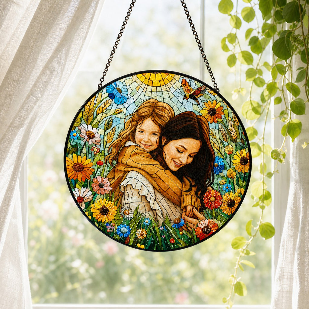 Personalized Sunlit Meadow Photo Stained Glass Suncatcher