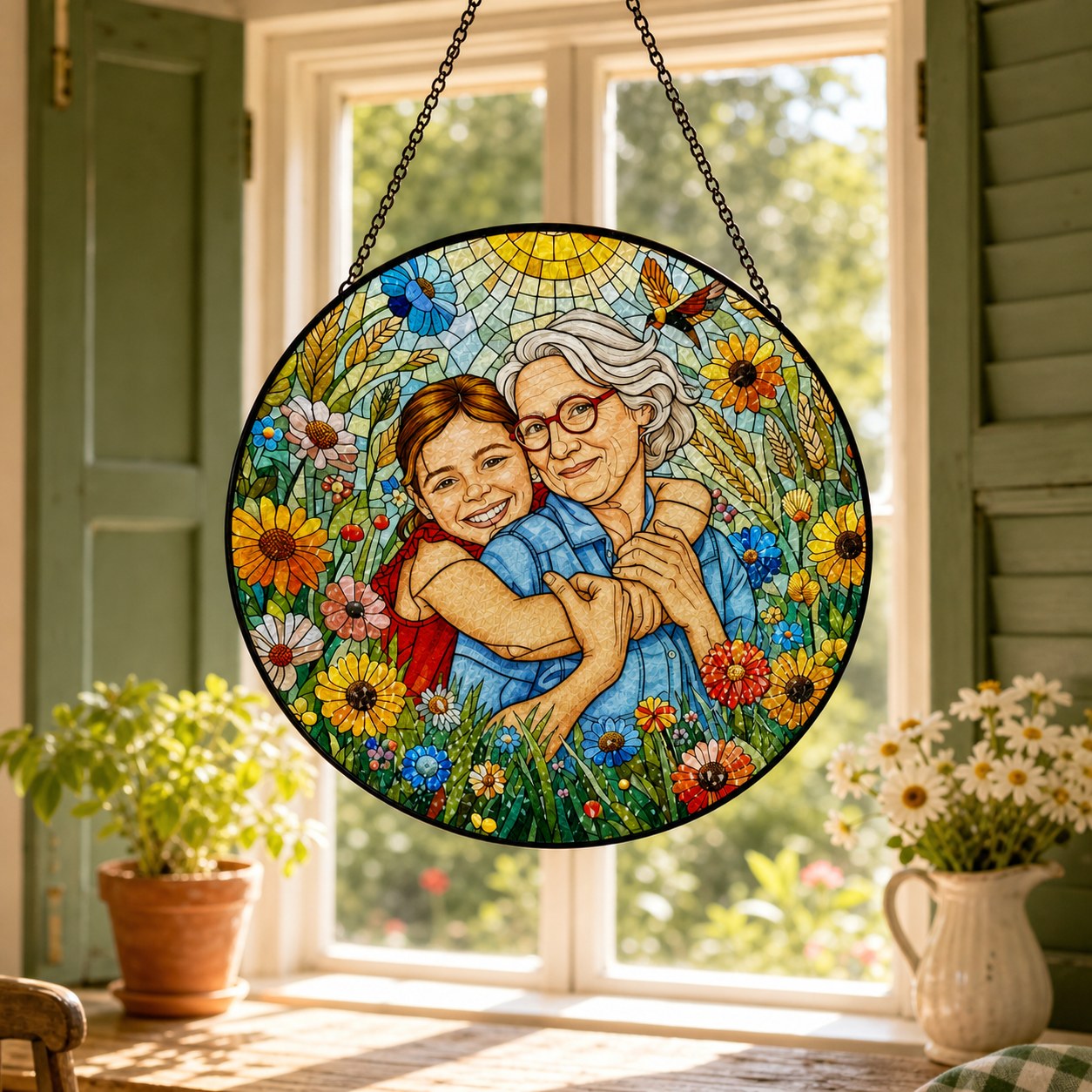 Personalized Sunlit Meadow Photo Stained Glass Suncatcher