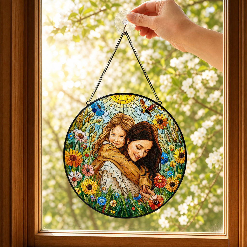 Personalized Sunlit Meadow Photo Stained Glass Suncatcher