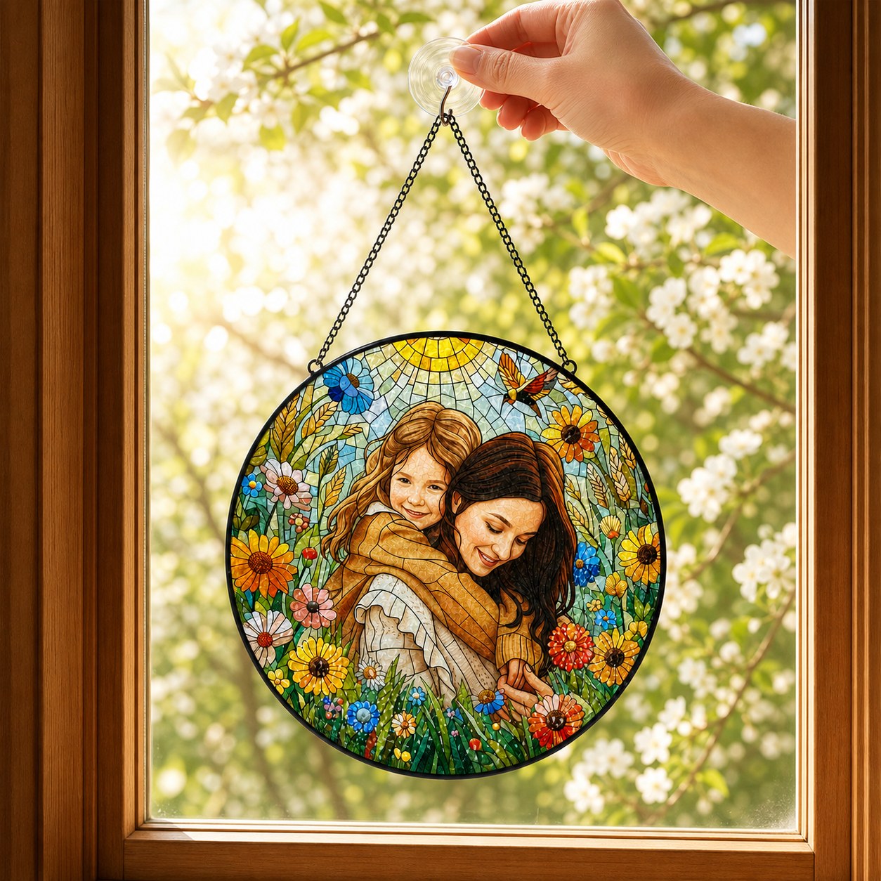 Personalized Sunlit Meadow Photo Stained Glass Suncatcher