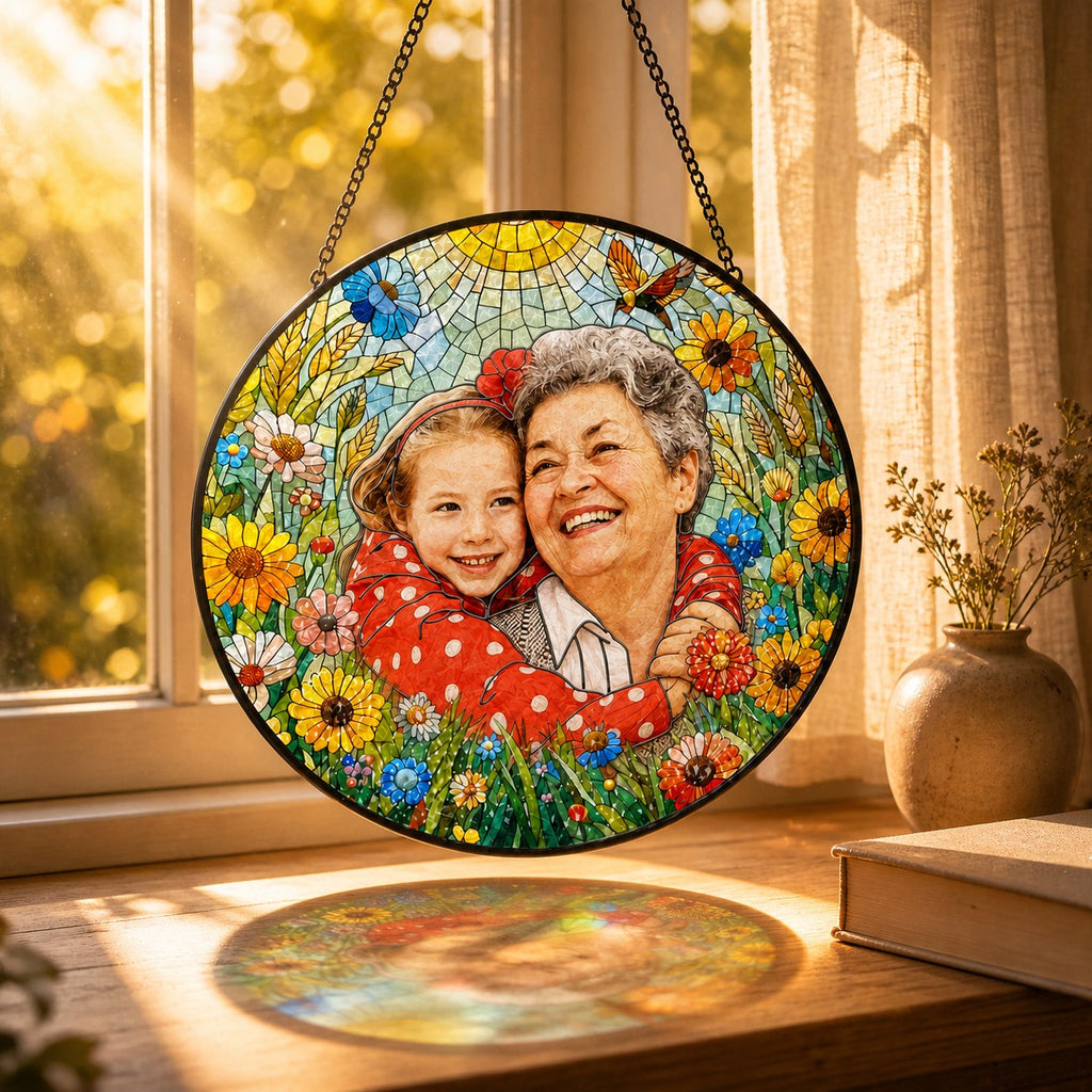 Personalized Sunlit Meadow Photo Stained Glass Suncatcher