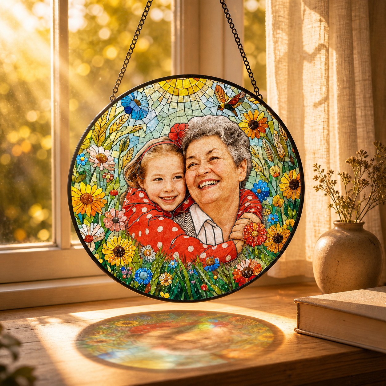 Personalized Sunlit Meadow Photo Stained Glass Suncatcher