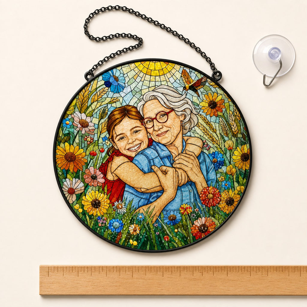 Personalized Sunlit Meadow Photo Stained Glass Suncatcher