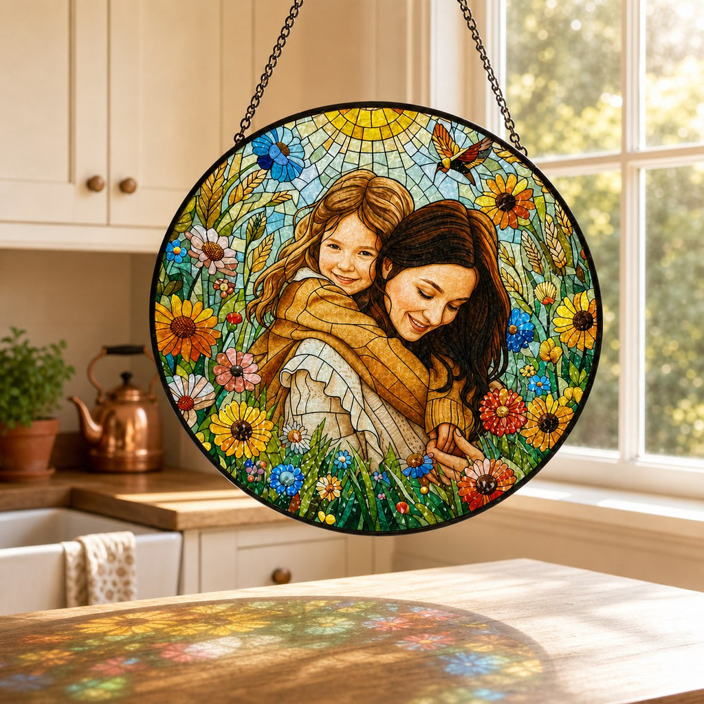 Personalized Sunlit Meadow Photo Stained Glass Suncatcher