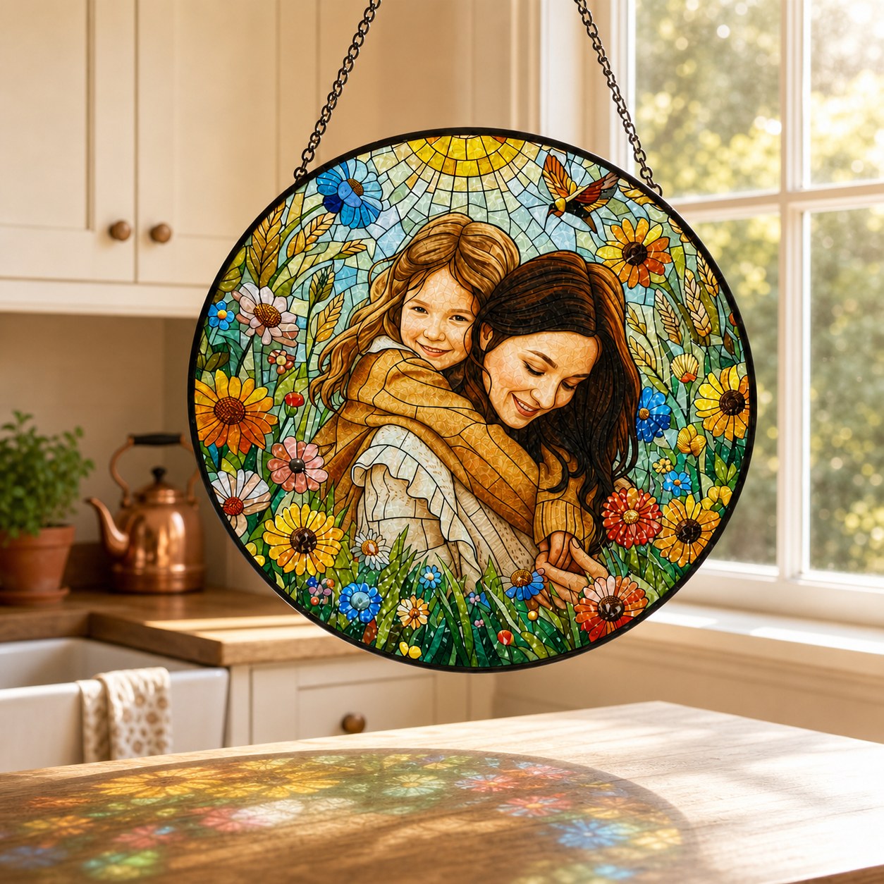 Personalized Sunlit Meadow Photo Stained Glass Suncatcher