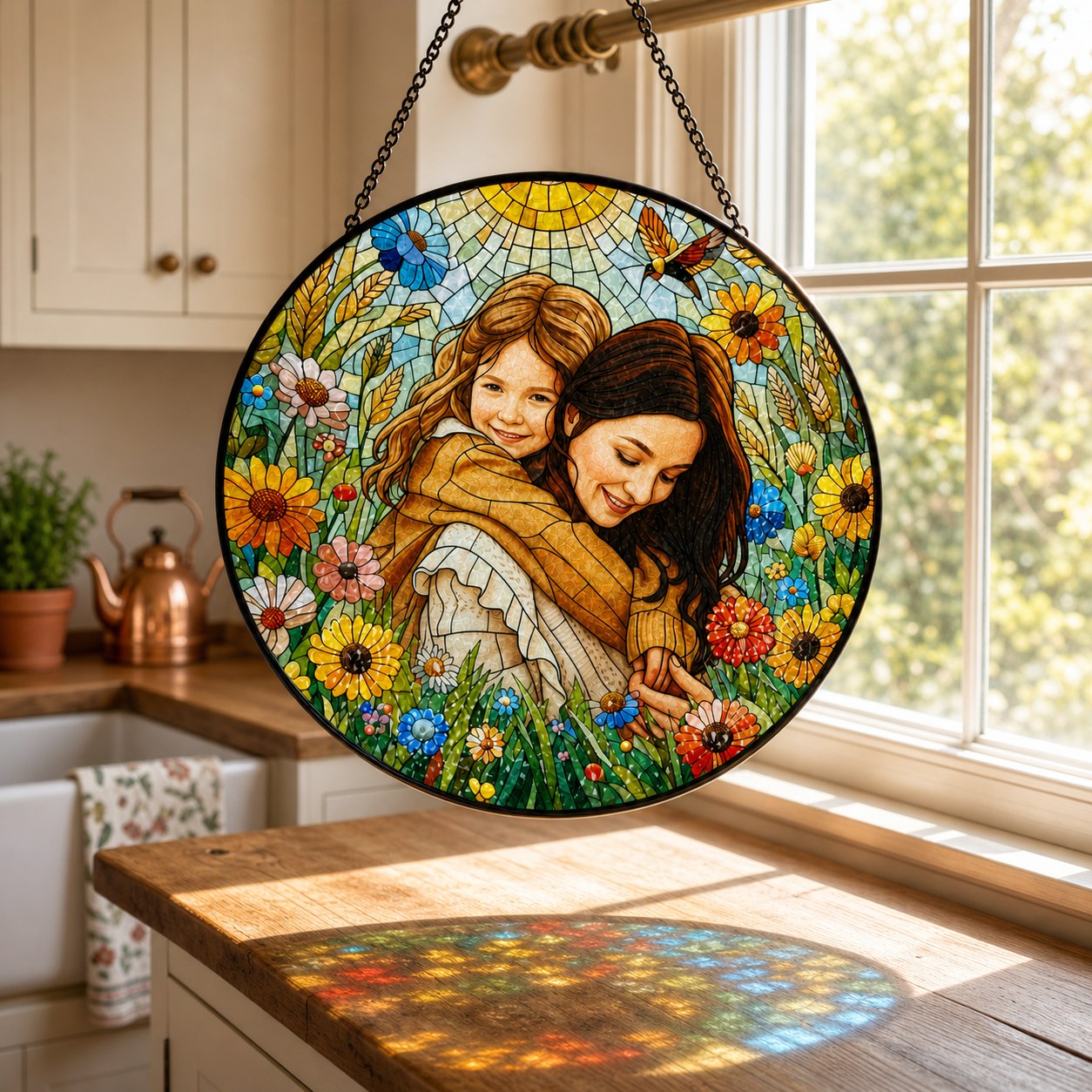 Personalized Sunlit Meadow Photo Stained Glass Suncatcher
