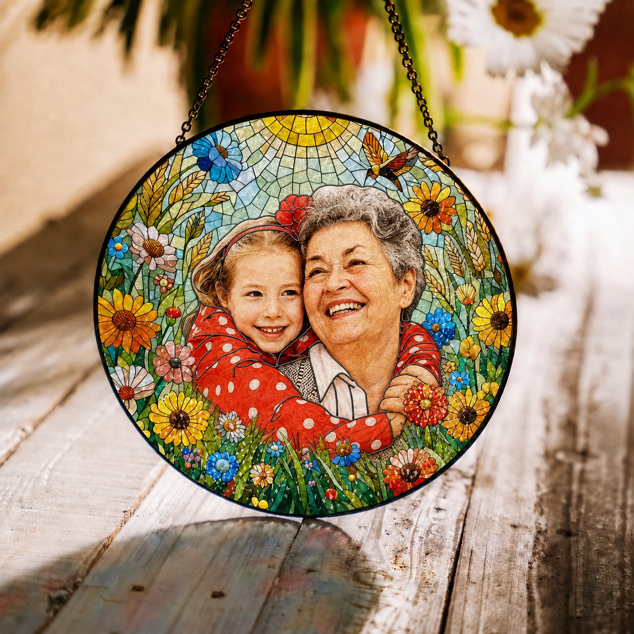 Personalized Sunlit Meadow Photo Stained Glass Suncatcher