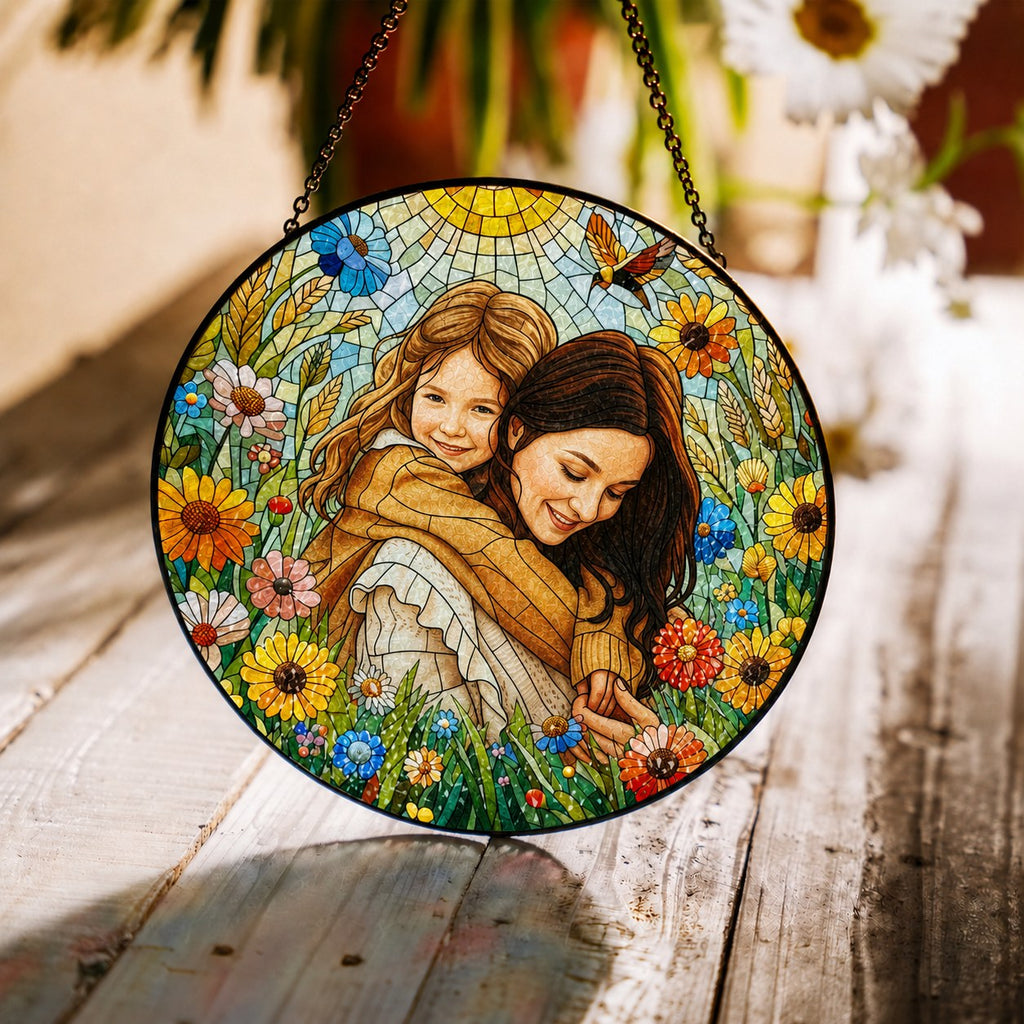 Personalized Sunlit Meadow Photo Stained Glass Suncatcher