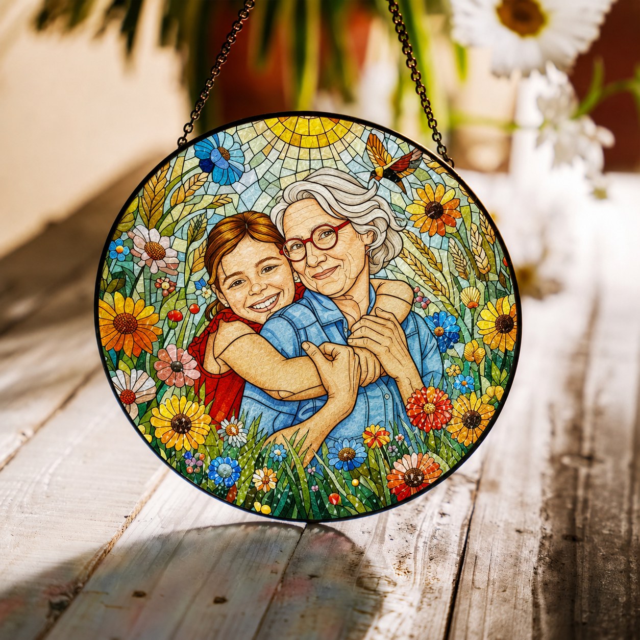 Personalized Sunlit Meadow Photo Stained Glass Suncatcher