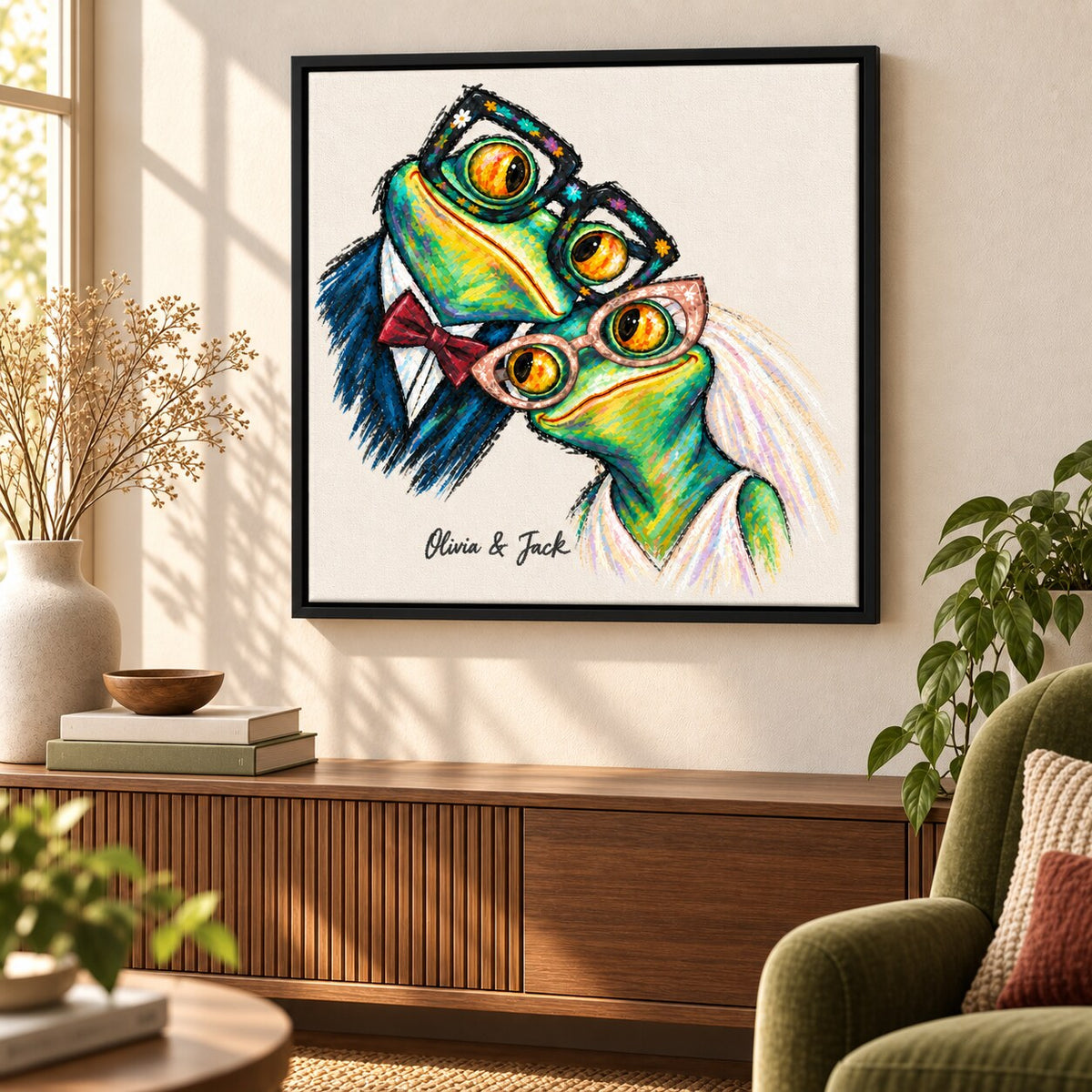 Personalized Sunday Best Frog Couple Canvas Wall Art