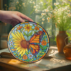 Sunflower butterfly stained glass suncatcher size chart
