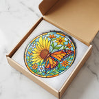 Sunflower butterfly stained glass suncatcher