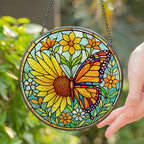 Sunflower butterfly stained glass suncatcher