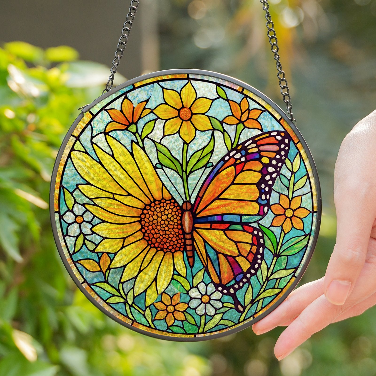 Sunflower butterfly stained glass suncatcher