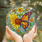Sunflower butterfly stained glass suncatcher