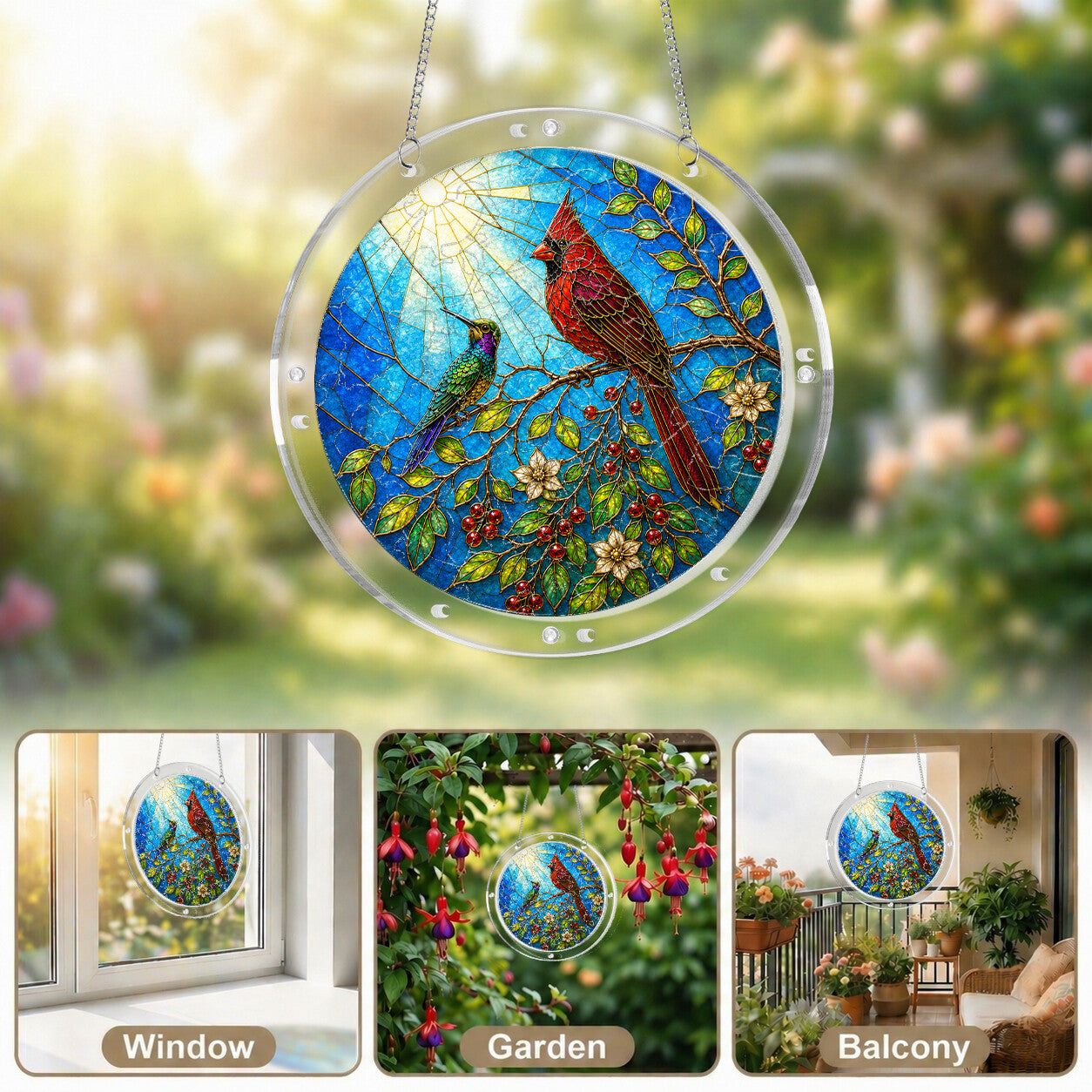 Cardinal Branch Acrylic Puzzle Suncatcher